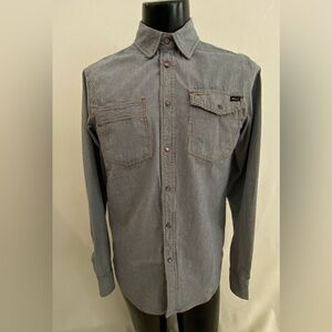 RVCA by PM Tenore Shirt Men’s Medium Pearl Snap Hickory Stripe Long Sleeve